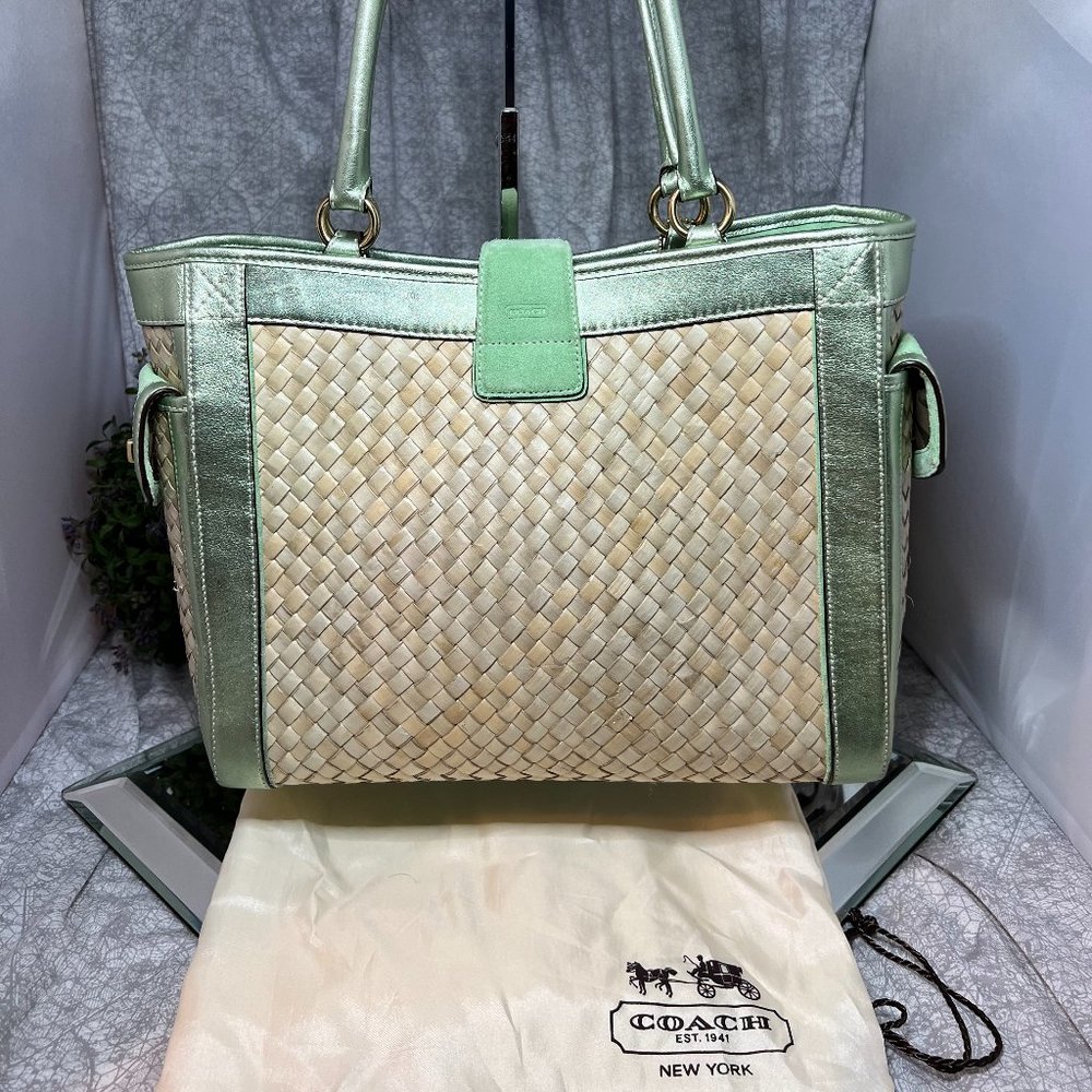Coach Straw Bag with Leather and Suede Trim - Picture 2 of 11